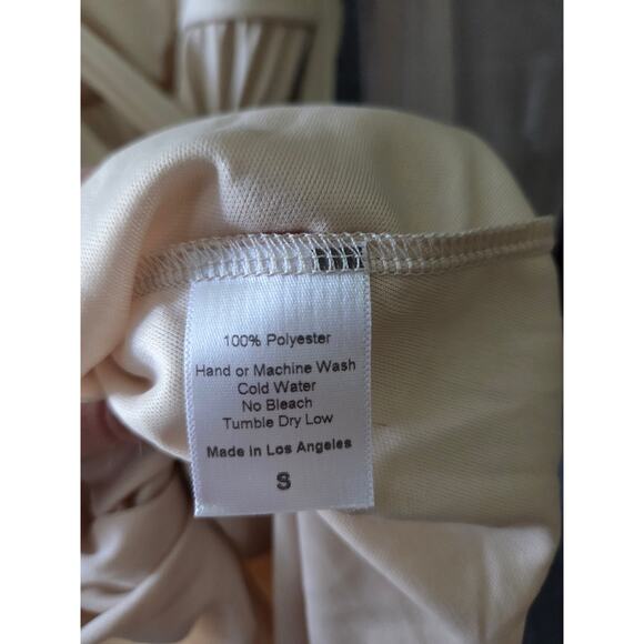 Lucy In The Sky Beige Mini Dress with Tie belt and sheer sleeves size Small - Picture 4 of 5